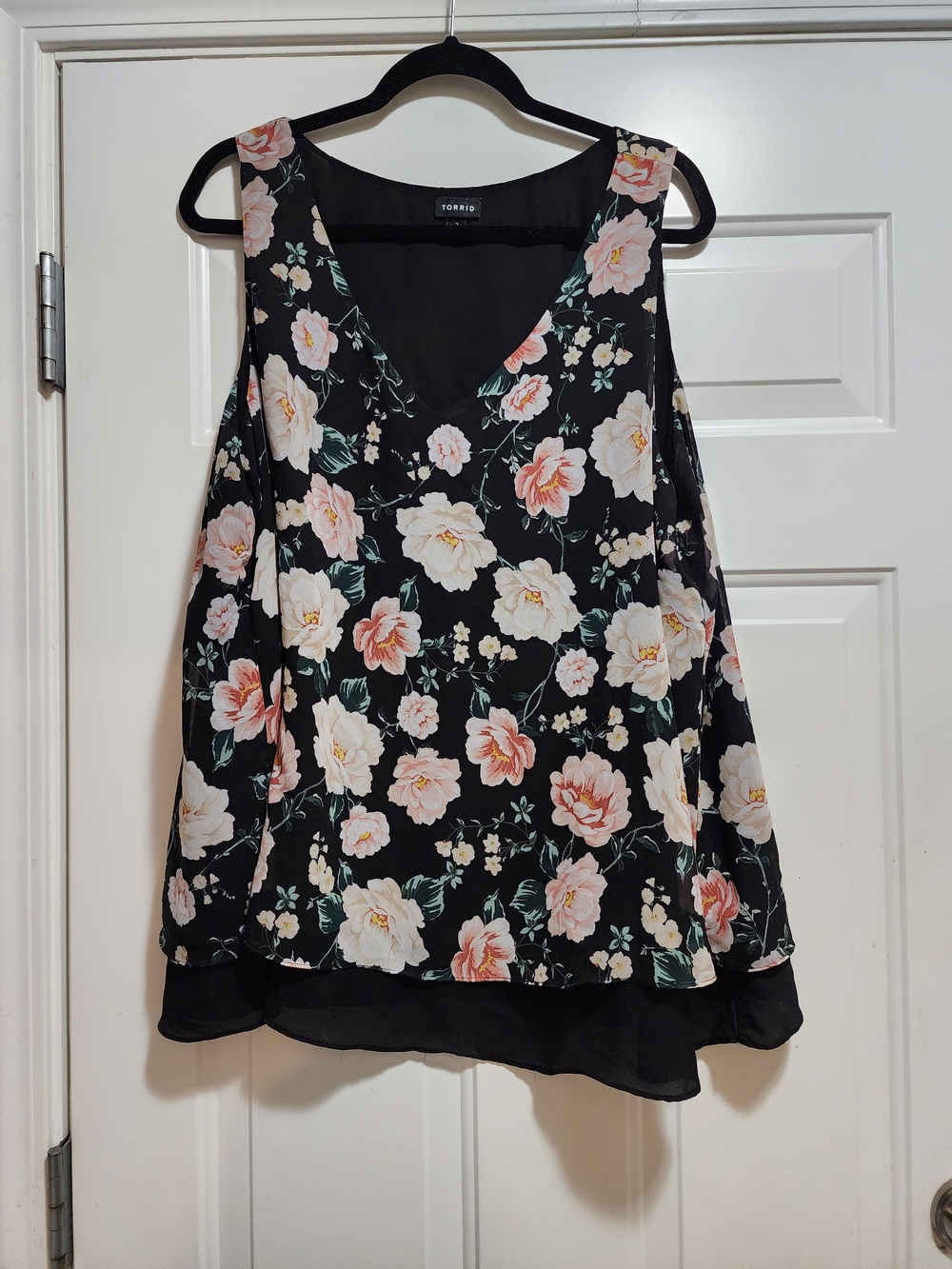 Torrid Rose Floral Chiffon Double Layer V-Neck Cami Tank Blouse Size 2X